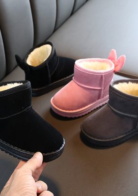 女童兔耳朵雪地靴冬季新款保暖大棉加绒加厚棉鞋中大童短靴子
