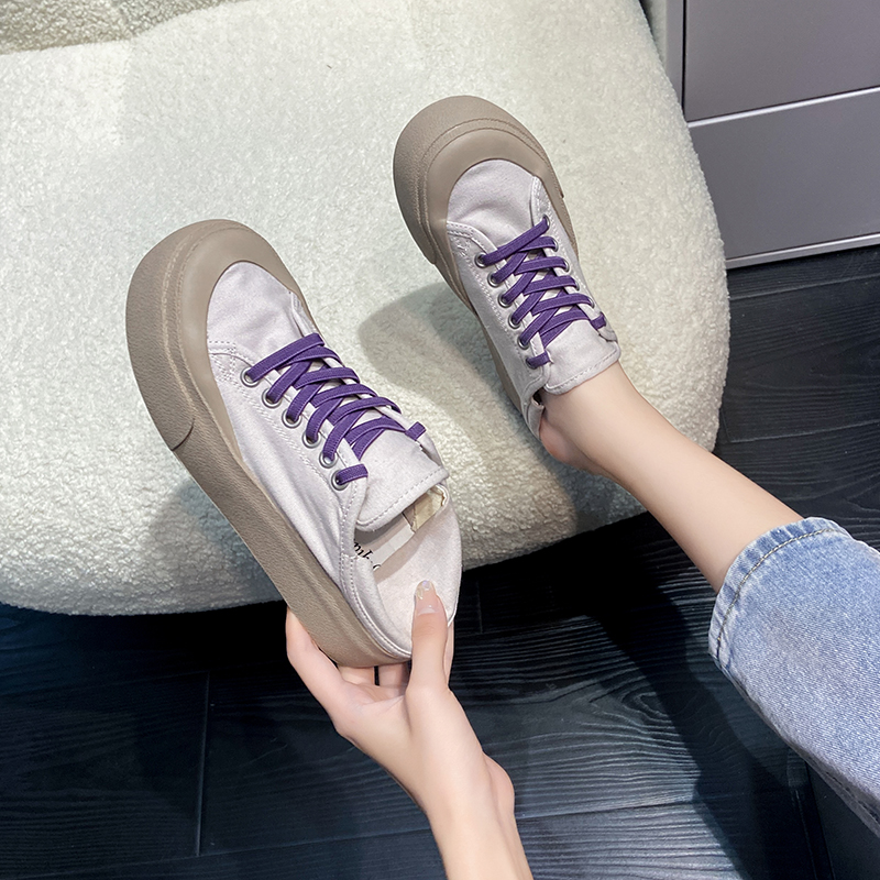 紫绿米三色一脚蹬懒人鞋白色帆布鞋女鞋子帆布鞋欧美英伦时尚