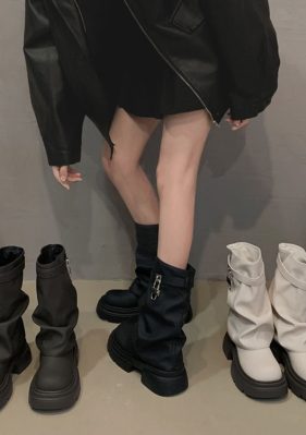 女靴子靴子韩版潮时尚保暖防滑绒面中筒靴圆头粗跟
