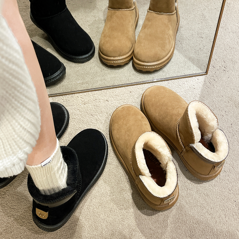女靴子靴子韩版潮时尚保暖防滑绒面短靴圆头