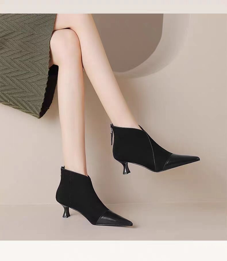 女靴子靴子韩版潮时尚保暖防滑短靴尖头细跟