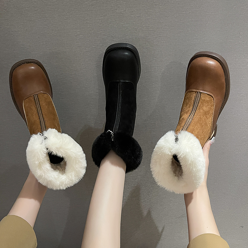 女靴子靴子韩版潮时尚保暖防滑中筒靴圆头粗跟