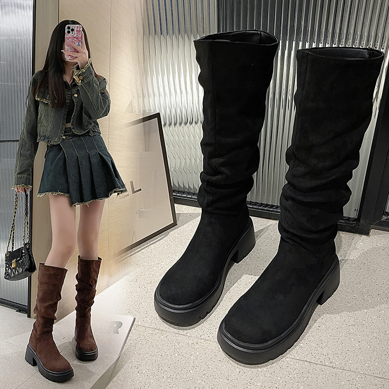 女靴子靴子韩版潮时尚保暖防滑高筒靴圆头粗跟