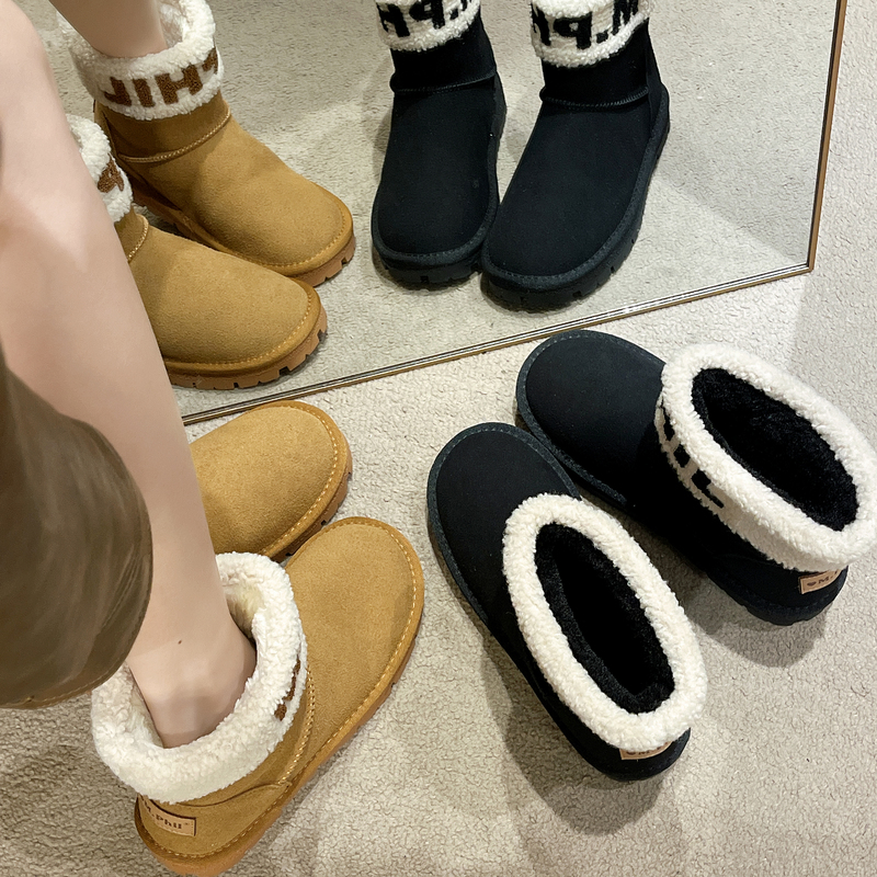 女靴子靴子韩版潮时尚保暖防滑绒面短靴圆头