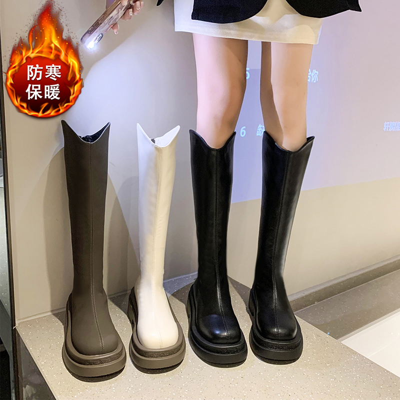 女靴子靴子韩版潮时尚保暖防滑长靴圆头粗跟