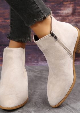 女靴子靴子韩版潮时尚保暖防滑绒面短靴圆头粗跟