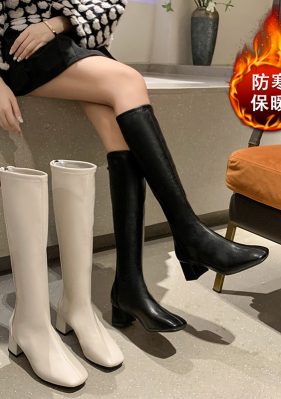 女靴子靴子韩版潮时尚保暖防滑长靴圆头粗跟