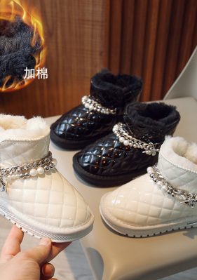 女童雪地靴冬季新款珍珠公主棉靴韩版儿童加厚绒保暖大棉鞋