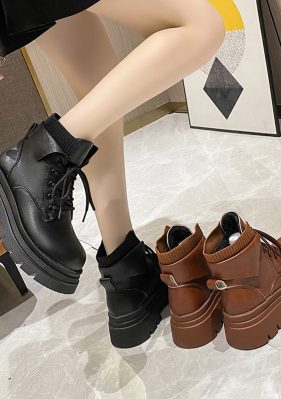 女靴子靴子韩版潮时尚保暖防滑短靴圆头粗跟