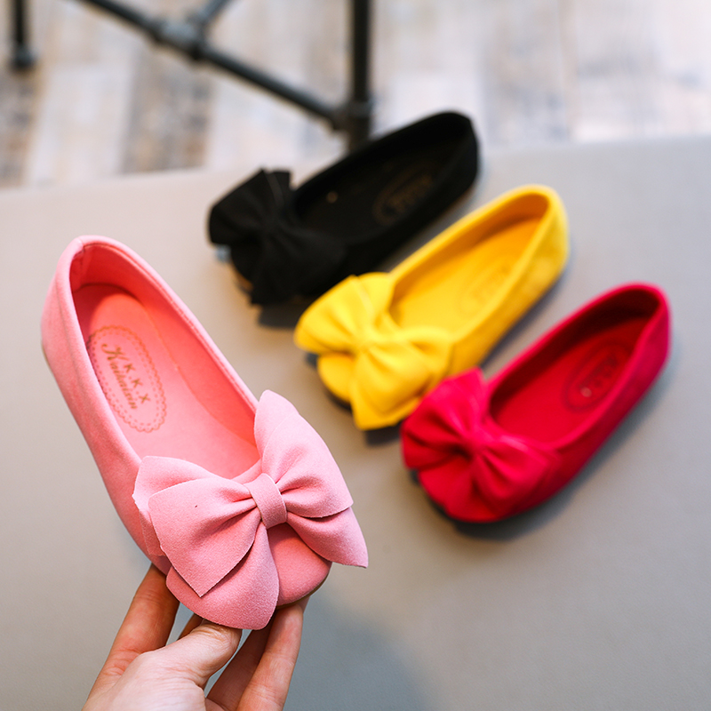봄 가을 단화 아기 신발 단색 리본 공주 신발 여자 어린이 패션 트렌드 단화 편안하고 부드러운 바닥 신발