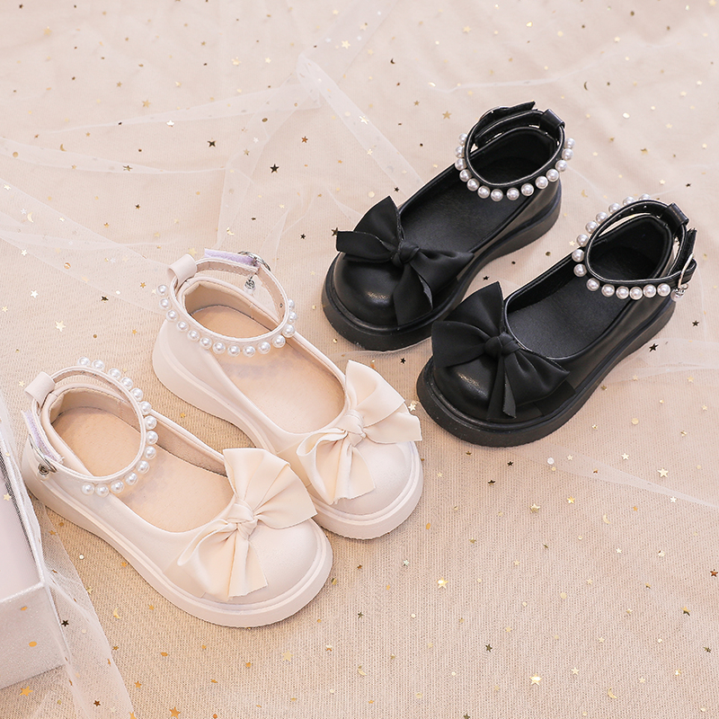Girls' small leather shoes2023New Children's Fashion Pearl Princess Shoes for Little Girls' Versatile Performance Shoes