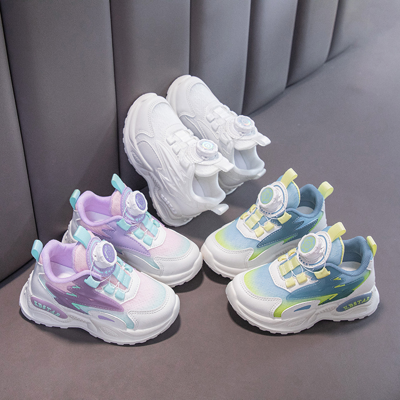 Girls' Shoes Spring and Autumn Season New Knob Boys' Sports Shoes Breathable Middle and Big Children's Little White Shoes Elementary School Tennis Shoes Running Dad Shoes