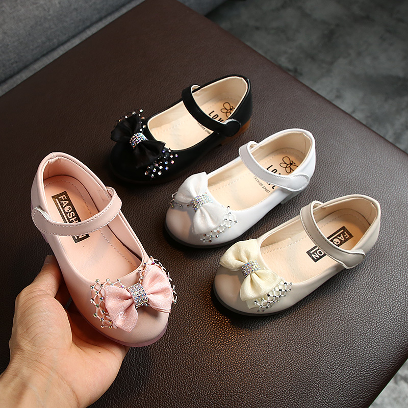 Girl's bow tie small leather shoes, children's sequins, princess shoes, student dance performance shoes, foreign trade single shoe wholesale