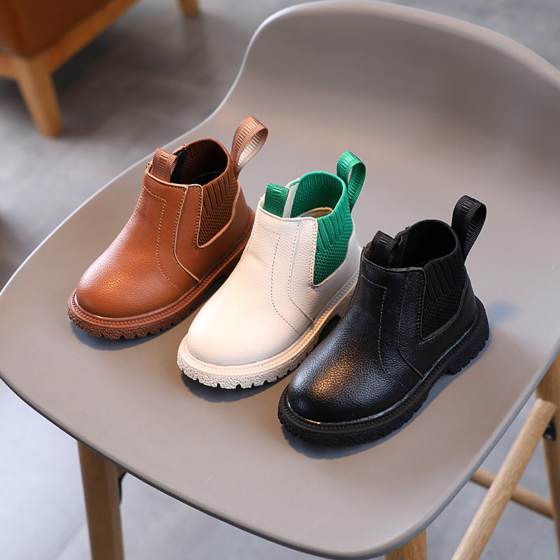 Spring and winter children's small leather shoes with lace up British style boys' big toe leather shoes, girls' solid color soft soled cotton boots, winter Martin boots, one-piece dropshipping, cross-border year-round supply of princess boots