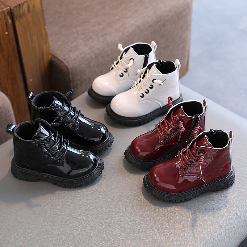 Spring and autumn children's small leather shoes with lace up British style side zipper, boys' big head leather shoes, girls' solid color soft sole single boots, winter Martin boots, one-piece hair collection, cross-border year-round supply of princess boots